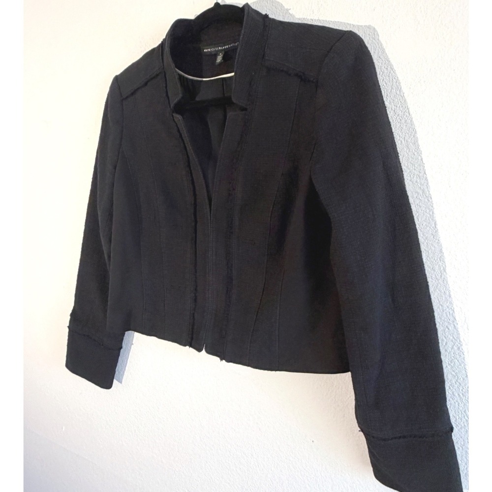 White House Black Market Black Tweed Cropped Blazer Jacket Silver Crest Button 6